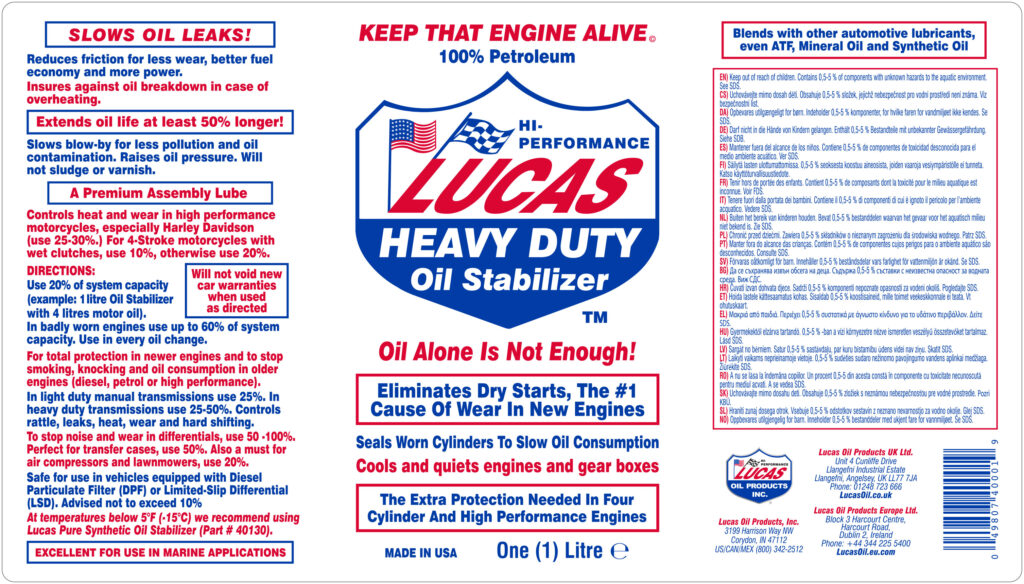 Heavy Duty Oil Stabilizer label