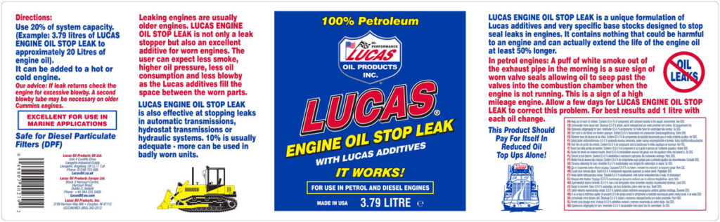 Engine Oil Stop Leak label