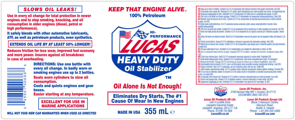 Heavy Duty Oil Stabilizer label