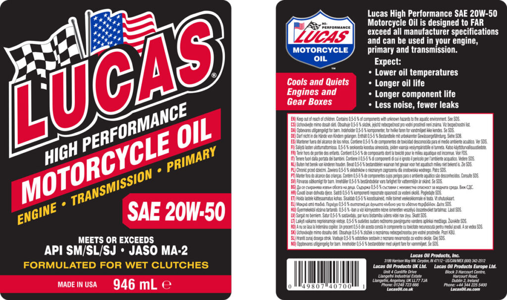 Motorcycle Oil SAE 20W-50 Label