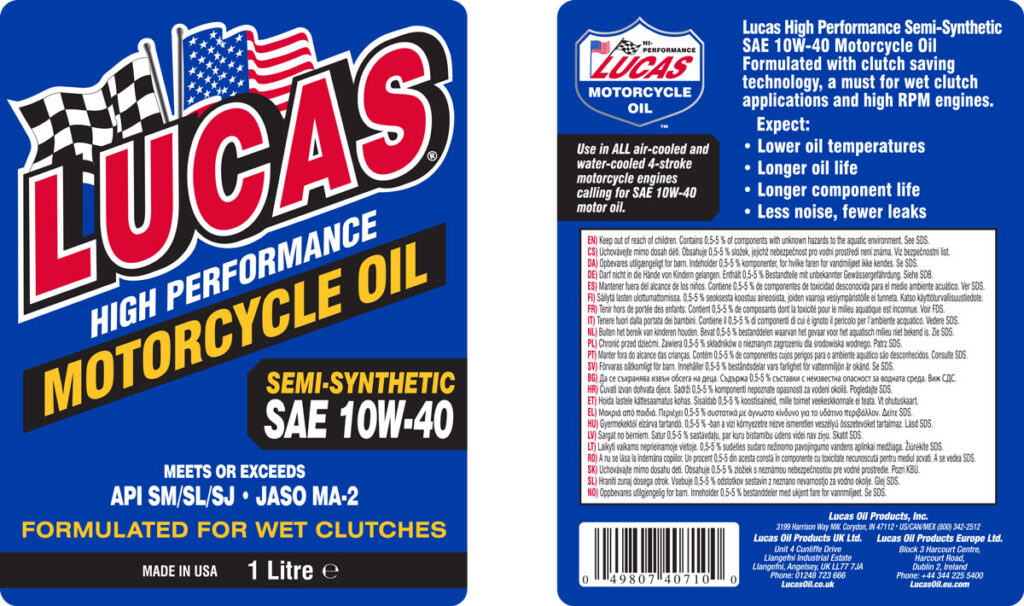 Motorcycle Oil Semi-Synthetic SAE 10W-40 Label