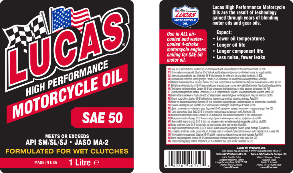 Motorcycle Oil SAE 50 Label