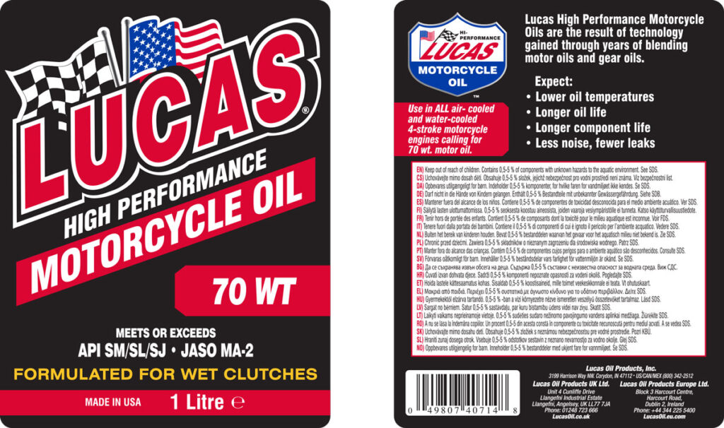 Motorcycle Oil 70WT Label