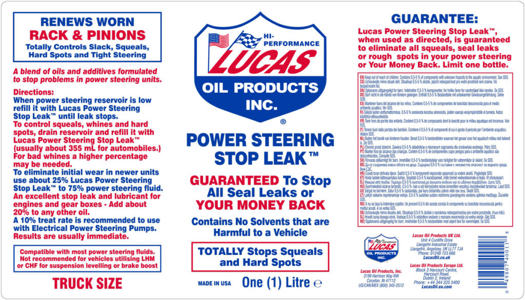 Power Steering Stop Leak Label