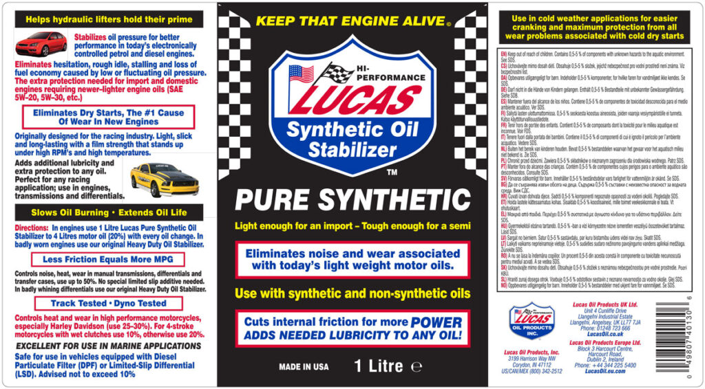 Pure Synthetic Oil Stabilizer label