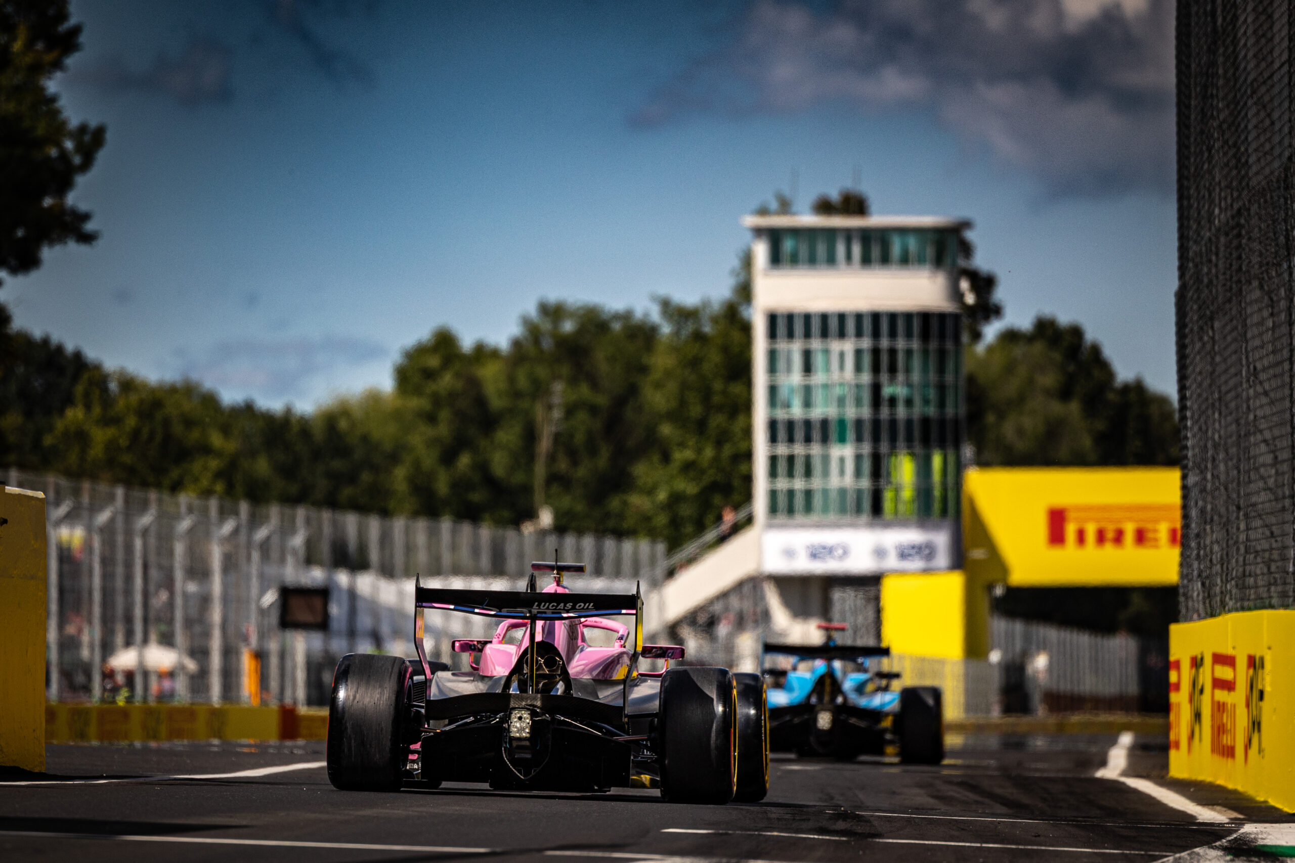Rear of pink race car